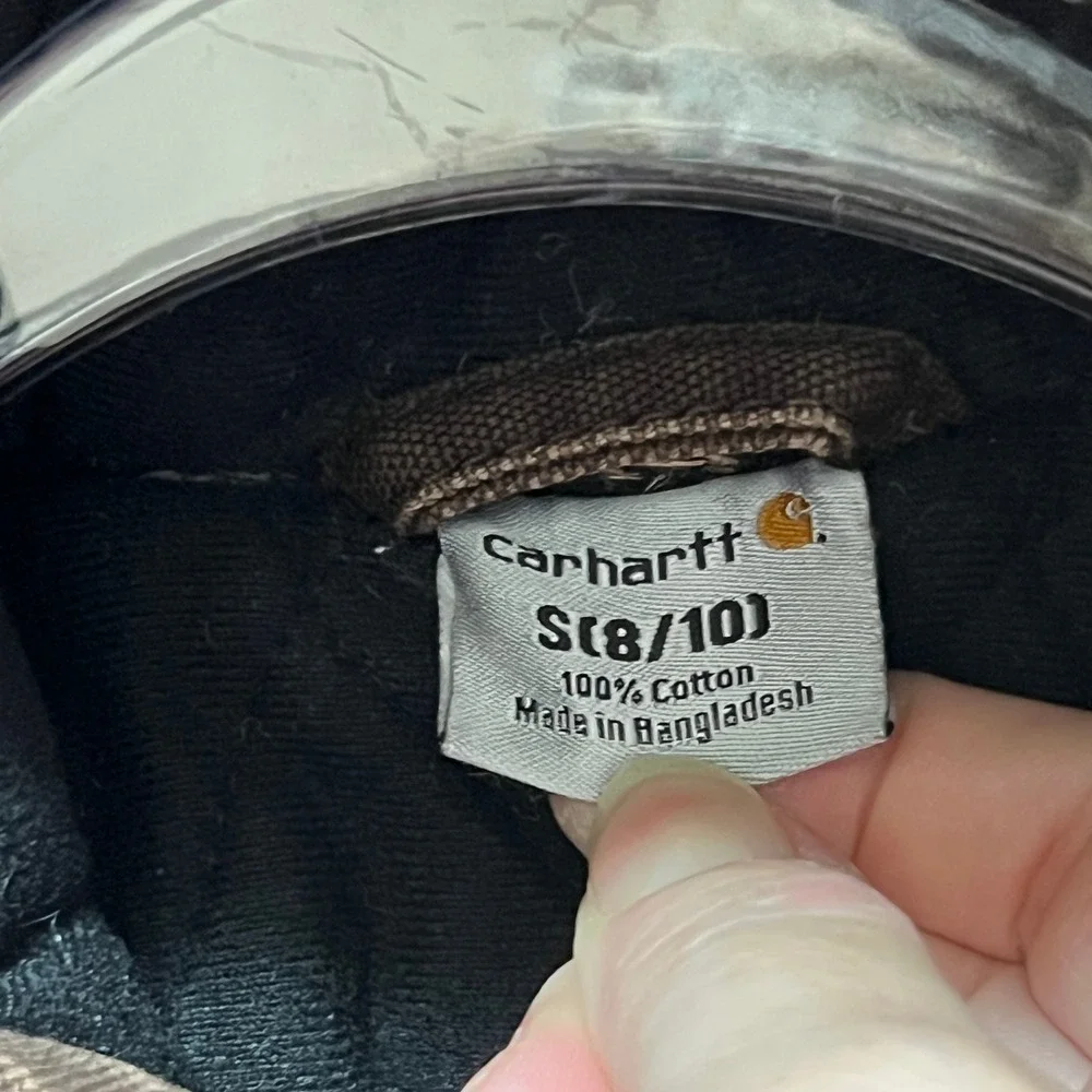 Carhartt Boys Small 8/10 Brown Canvas Hooded Utility Jacket Distressed Faded